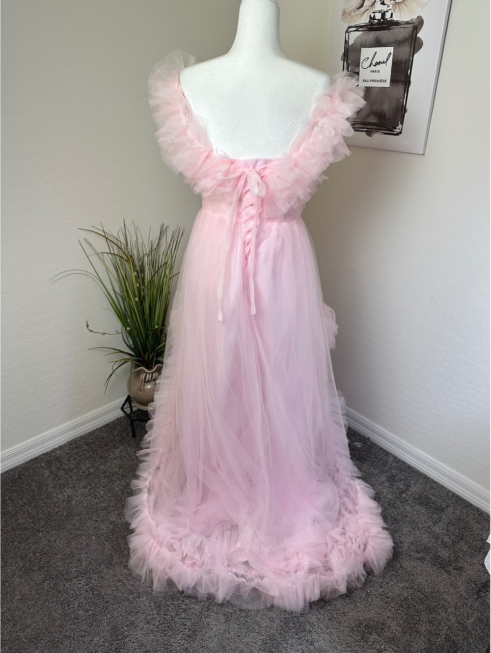 Pink High Low Tulle Bridal Shower Dress Ruffle Train Wedding Reception Gown NWT - Picture 11 of 11